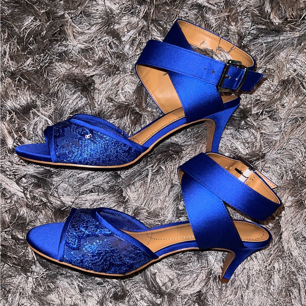 J. Renee Blue Satin Strappy Heels - Picture 3 of 6